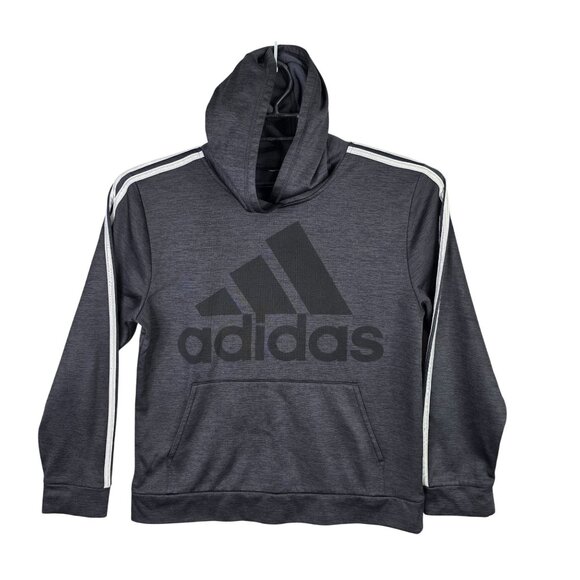 Womens Adidas Gray Hoodie Logo & Striped Sleeves Polyester Blend Size M - Picture 1 of 6